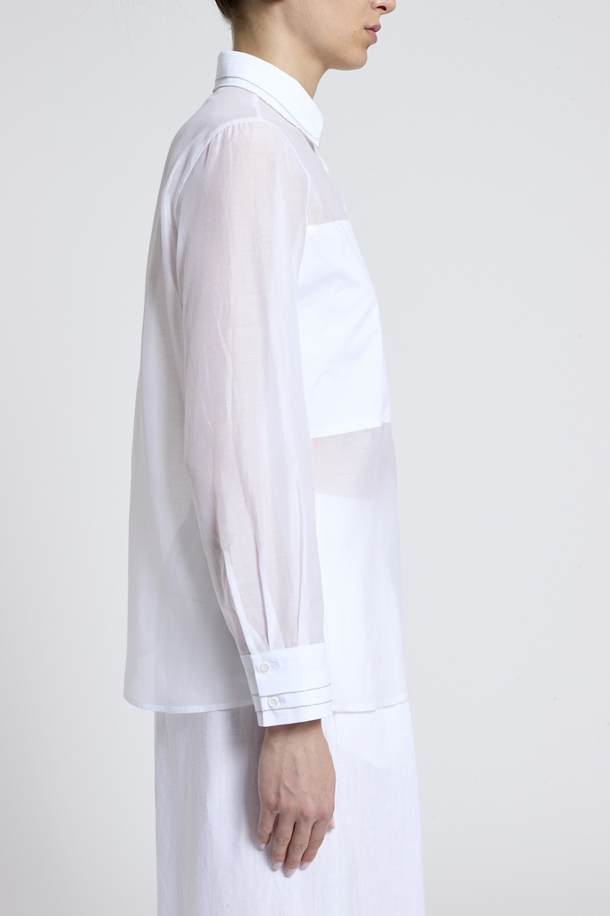 Woman Shirt Silk Cotton Organza And Stretch Cotton Popeline Natural white