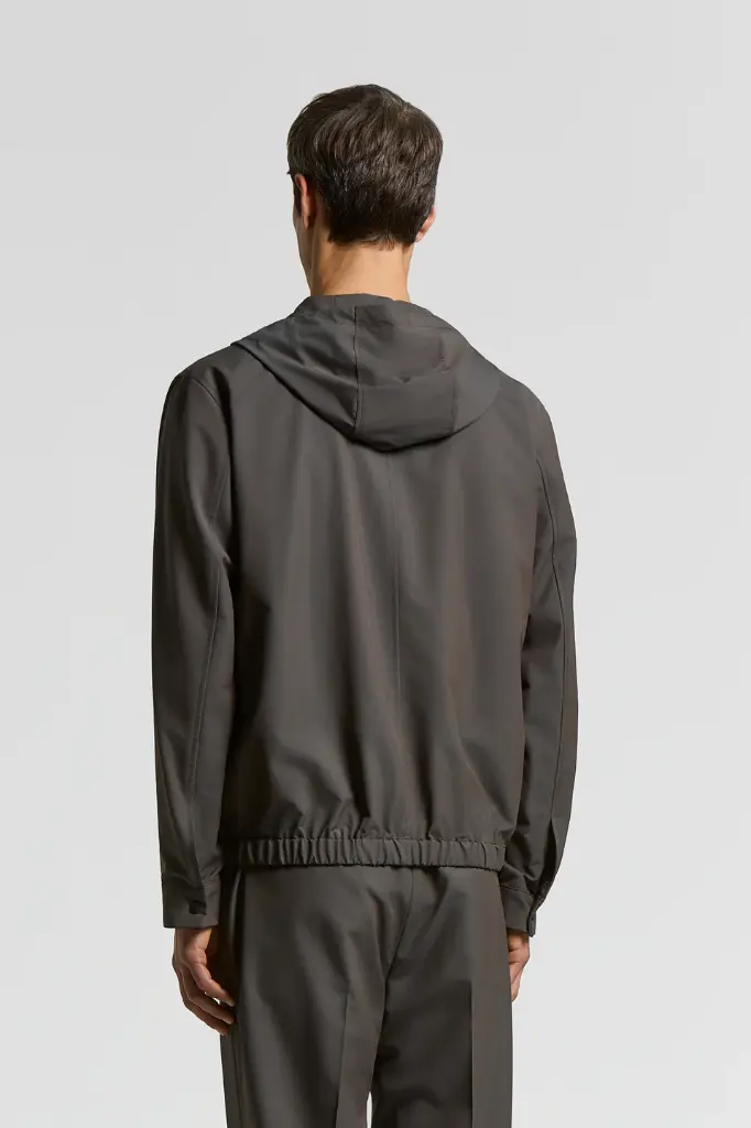 Technical Wool Canvas Jacket With Hood