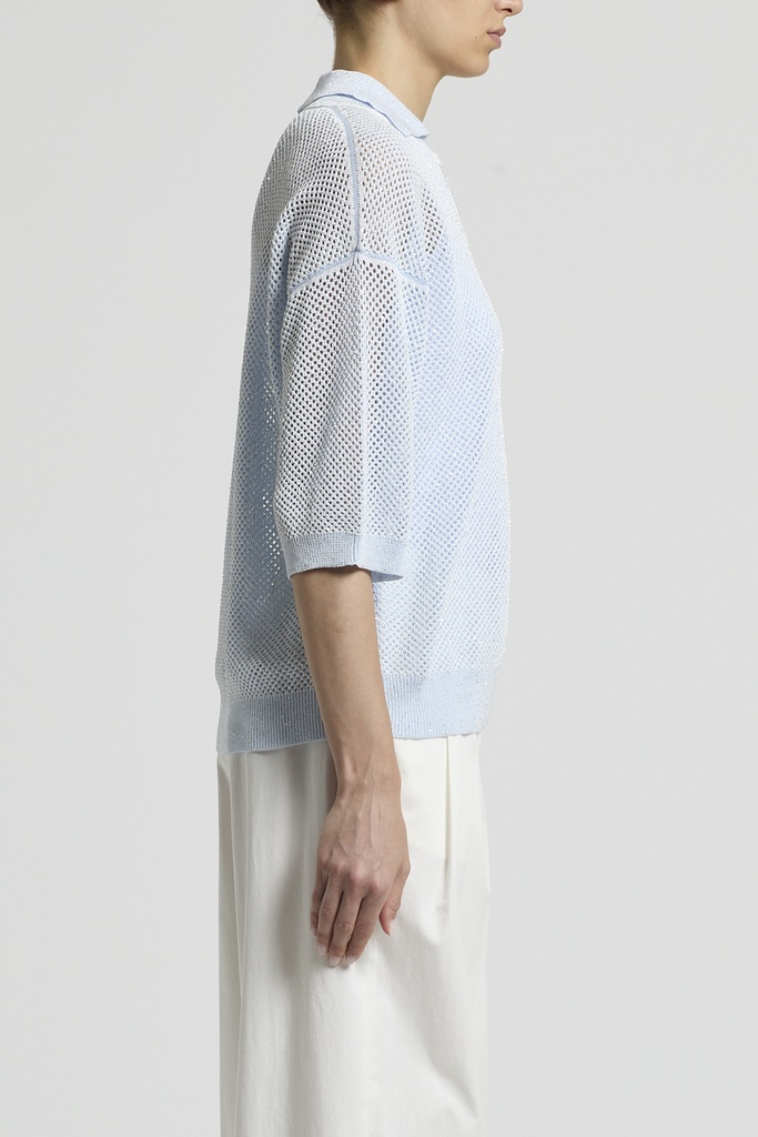 Polo Shirt In Cotton Yarn And Sequins