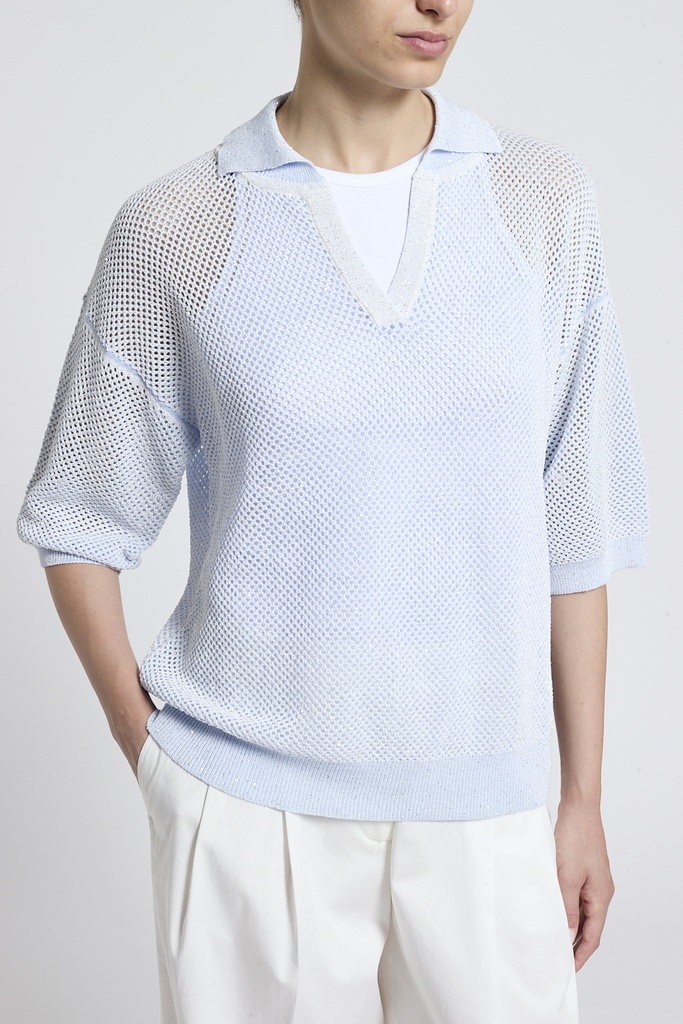 Polo Shirt In Cotton Yarn And Sequins