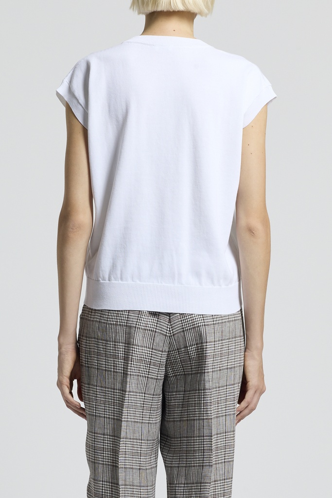 Knitted Sweater Pure Cotton Crepe Yarn With Highlight Detail Natural White