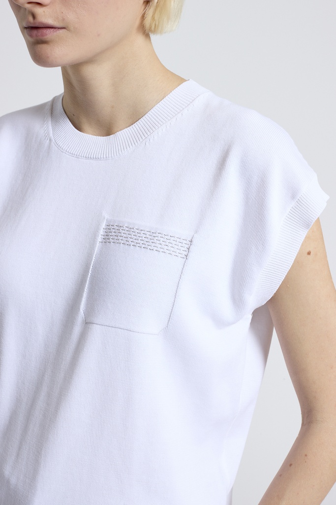 Knitted Sweater Pure Cotton Crepe Yarn With Highlight Detail Natural White