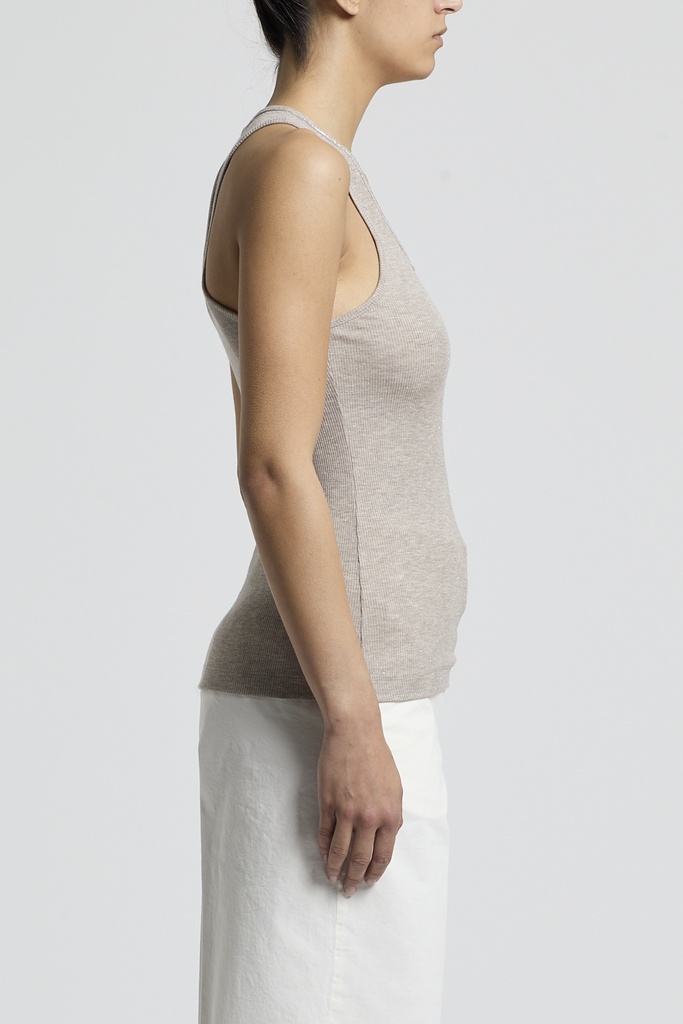 Woman Top Cotton Lurex Rib Brown Clay
