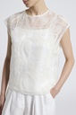 Woman Shirt Cotton And Sequin Embroidered Light Tulle Solar White