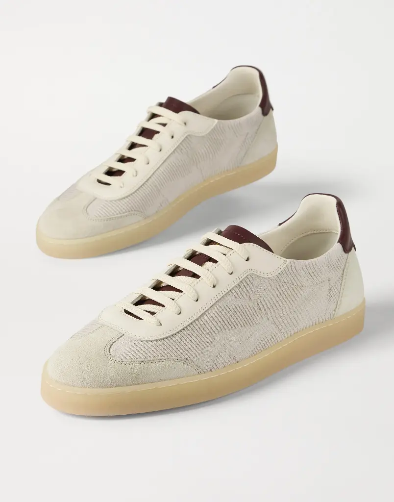 Cotton Knit Suede And Matte Calfskin Sneakers