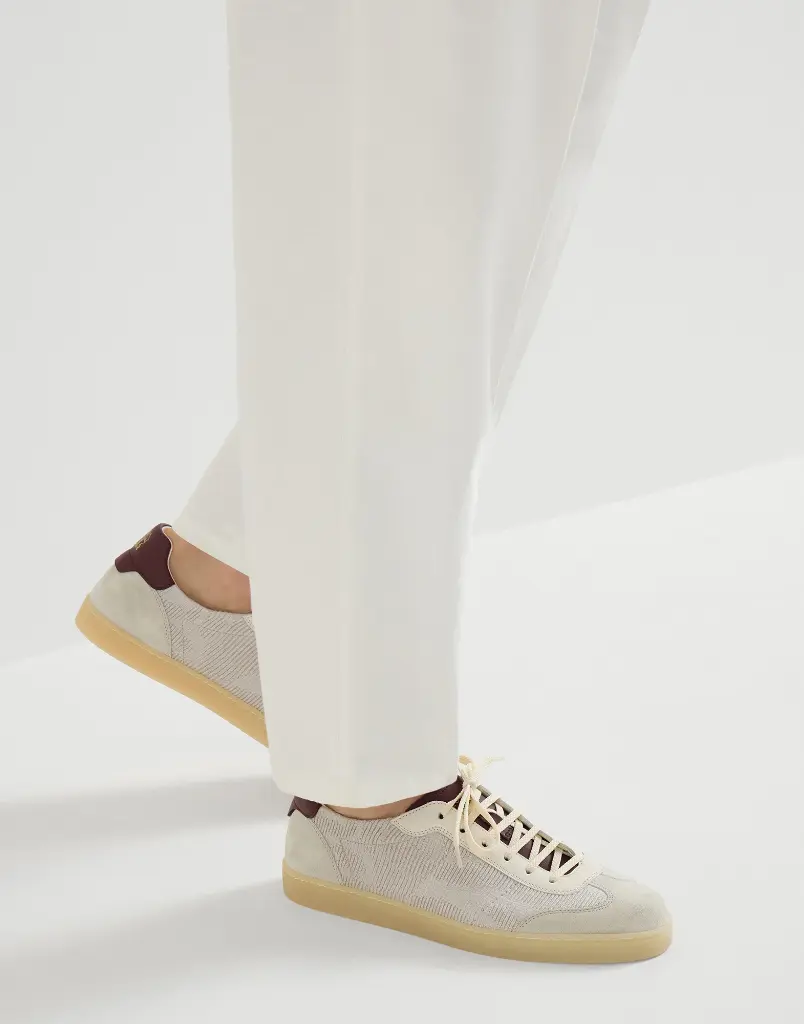 Cotton Knit Suede And Matte Calfskin Sneakers