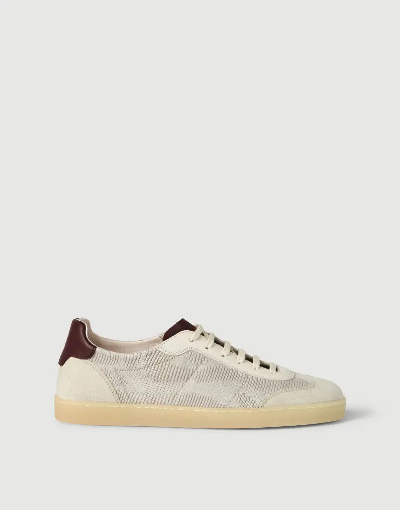 Cotton Knit Suede And Matte Calfskin Sneakers