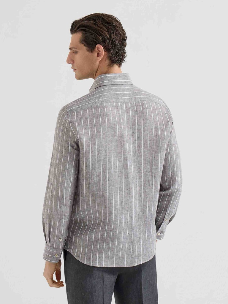 Chalk stripe linen easy fit shirt with spread collar
