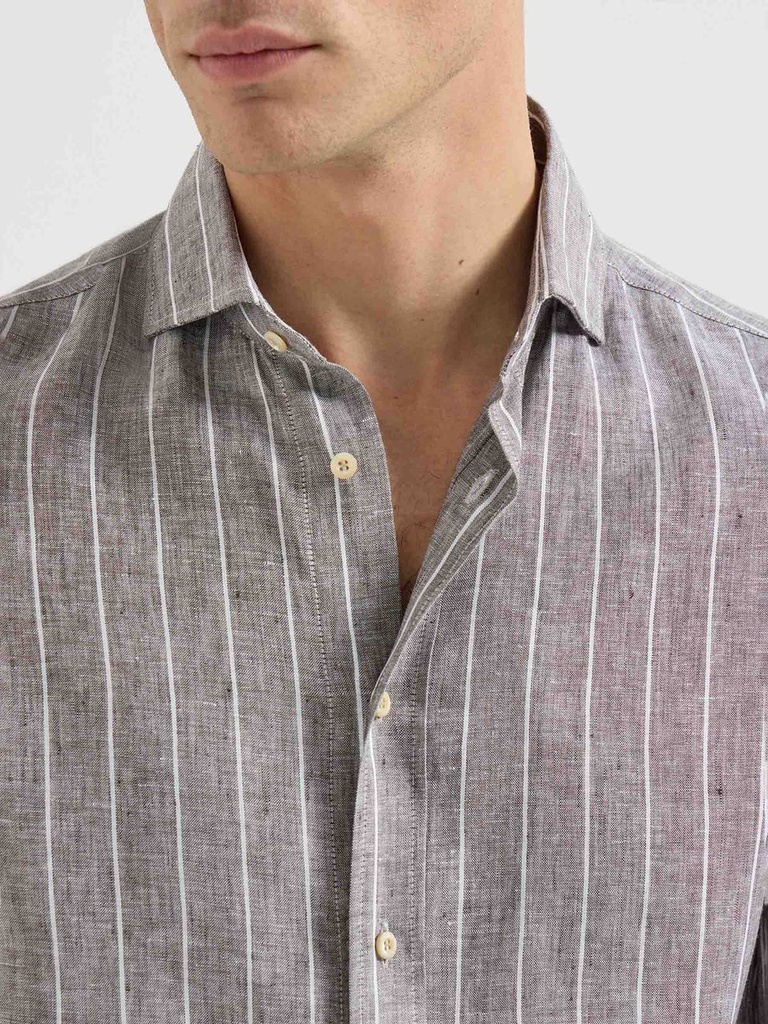 Chalk stripe linen easy fit shirt with spread collar
