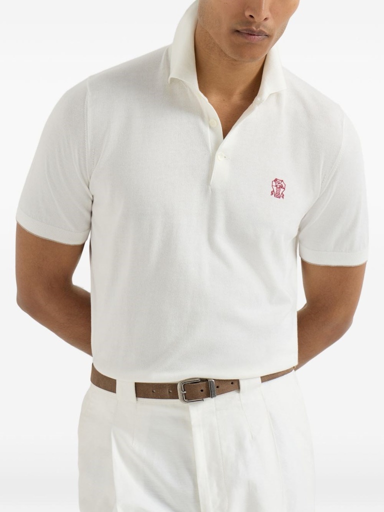 Cotton lightweight knit polo shirt with logo