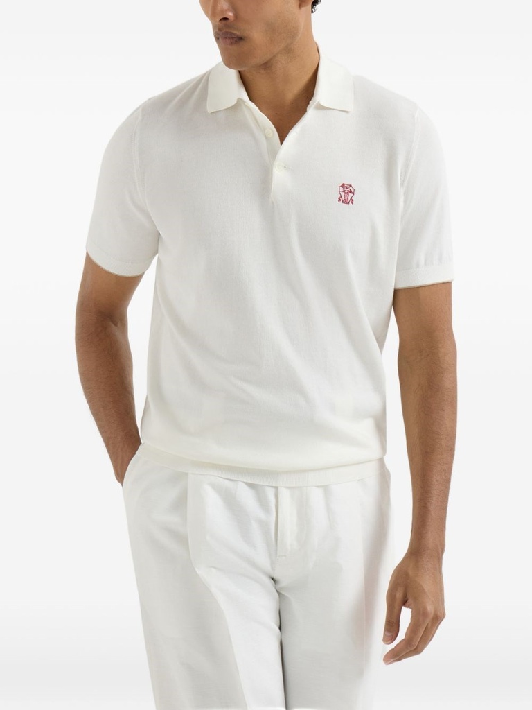 Cotton lightweight knit polo shirt with logo