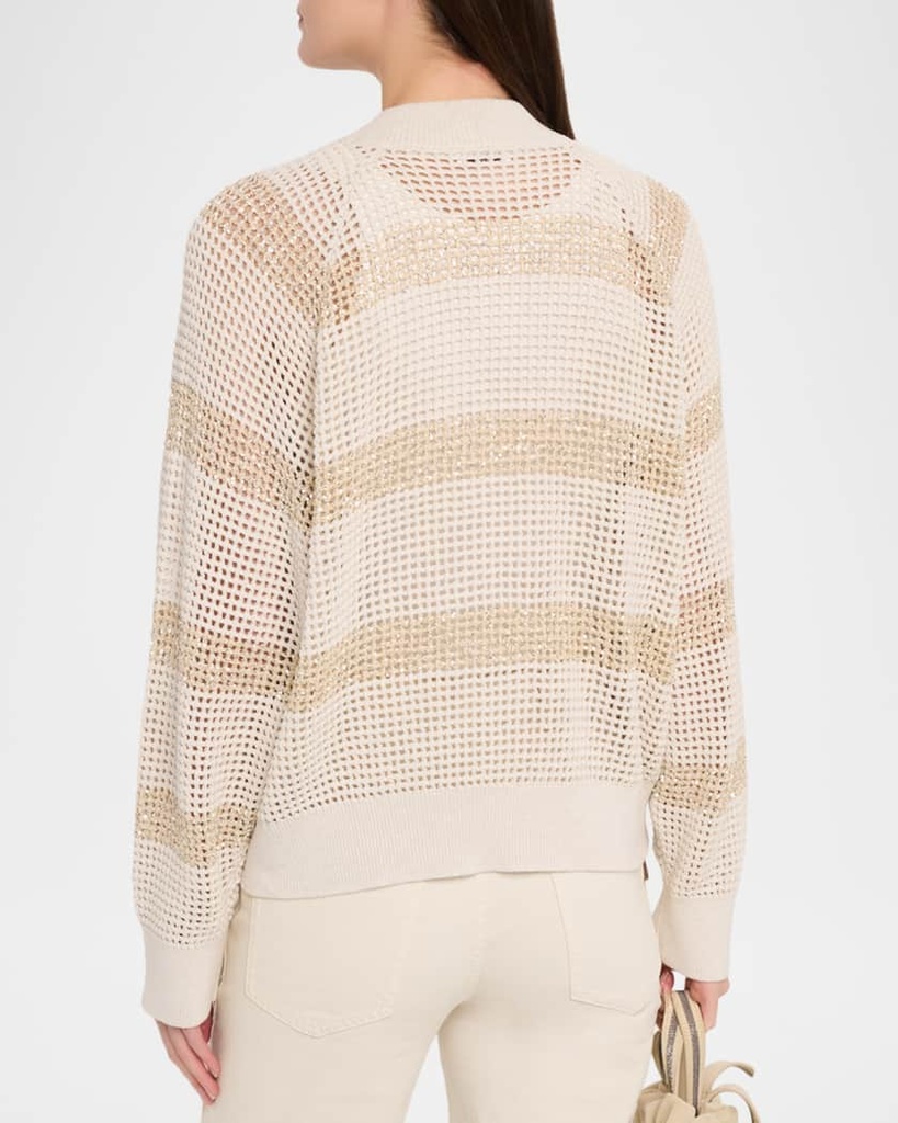 Cotton net cardigan with dazzling stripes