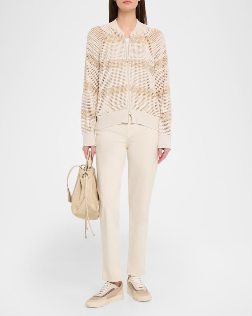 Cotton net cardigan with dazzling stripes