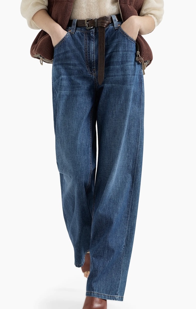 Lightweight denim baggy trousers with monili