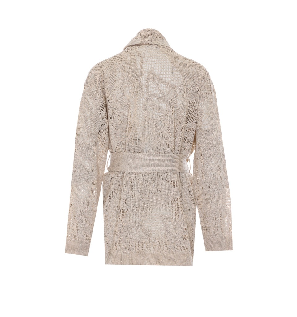 Dazzling water lillies belted cardigan in linen and cotton