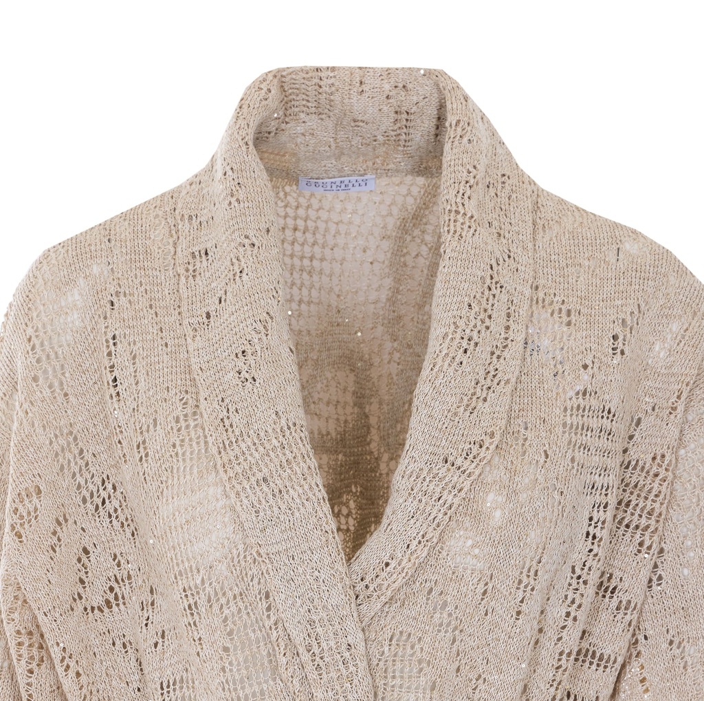 Dazzling water lillies belted cardigan in linen and cotton