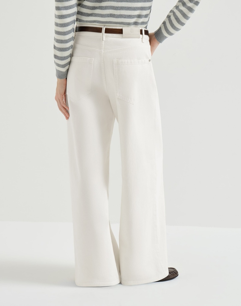 Dyed denim wide trousers with monili
