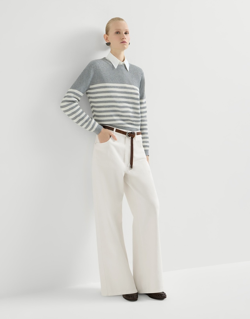 Dyed denim wide trousers with monili
