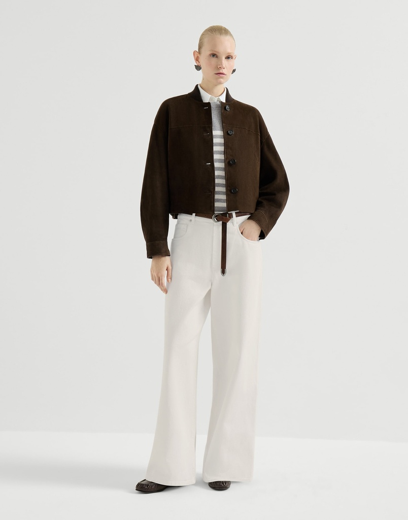 Dyed denim wide trousers with monili