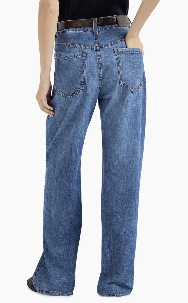 Lightweight denim contemporary loose trousers