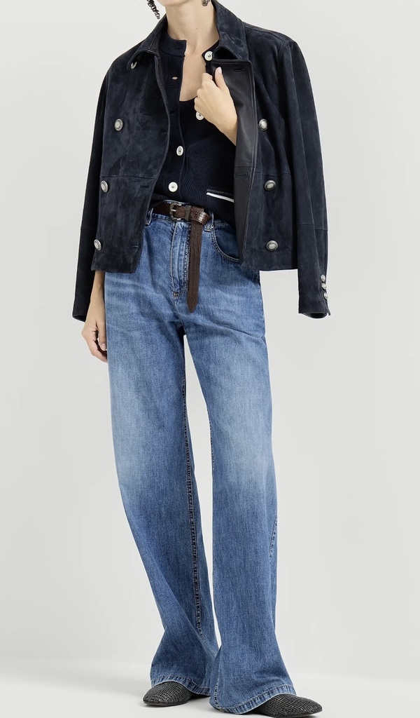 Lightweight denim contemporary loose trousers