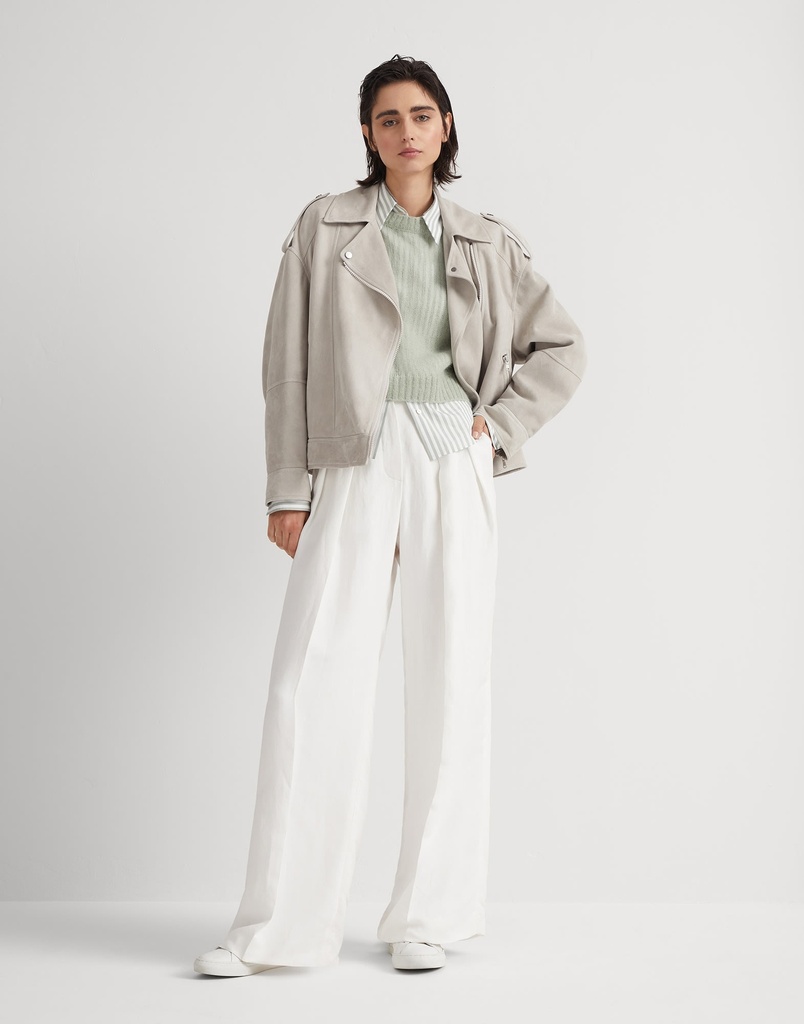 Viscose and linen fluid twill sartorial wide trousers