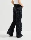 No-fade denim loose flared trousers with monili
