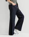 No-fade denim loose flared trousers with monili