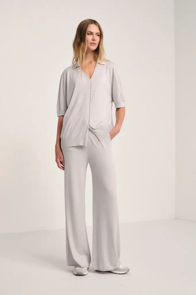 Palazzo Trousers In Cotton Silk Knit