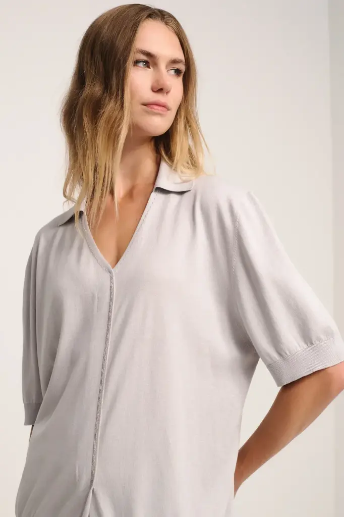 Oversized Polo Shirt In Cotton Silk Knit
