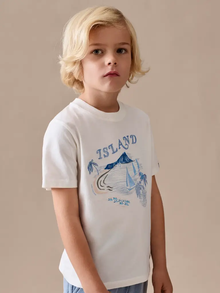 Thibald Organic Cotton T-Shirt with Island Print