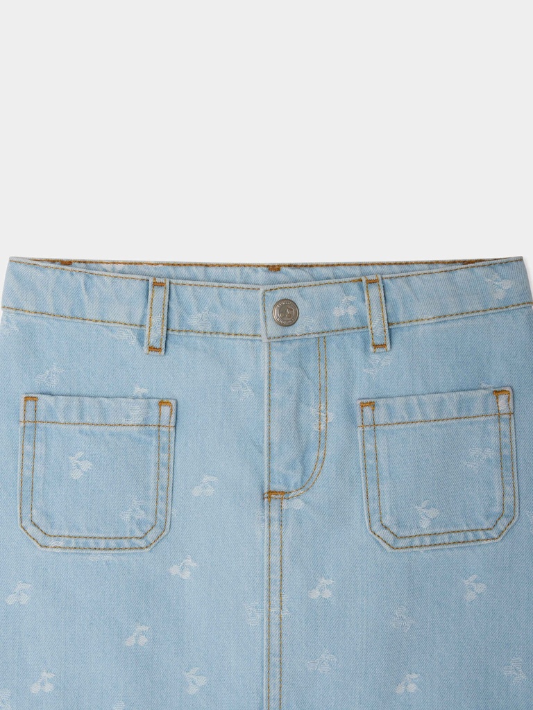 Tison Jacquard Denim Skirt With Cherry Print