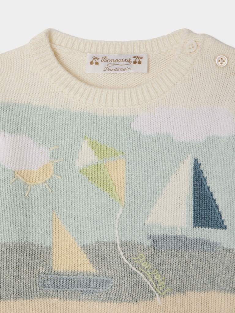 Leandre set in organic cotton and cashmere hand embroidered