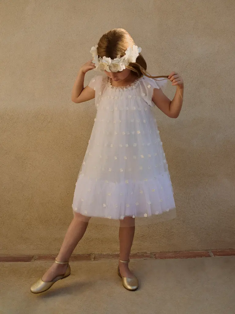 Lisabeth Dress in Tulle Embroidered with Flowers