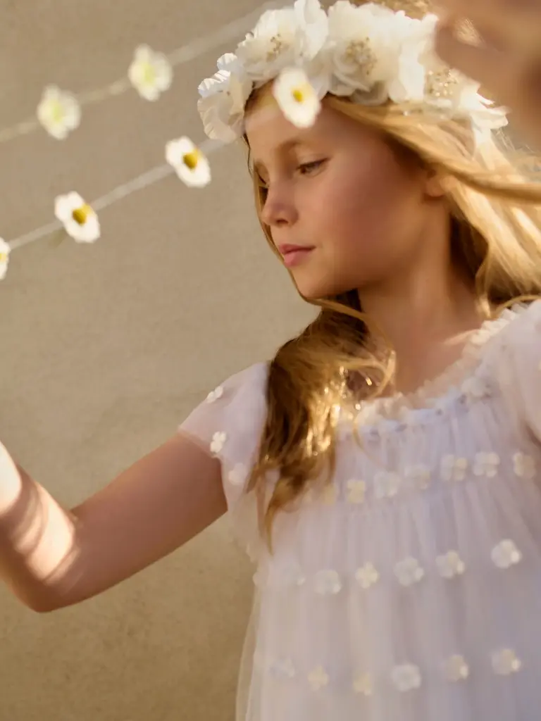 Lisabeth Dress in Tulle Embroidered with Flowers