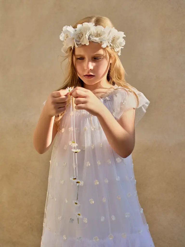 Lisabeth Dress in Tulle Embroidered with Flowers