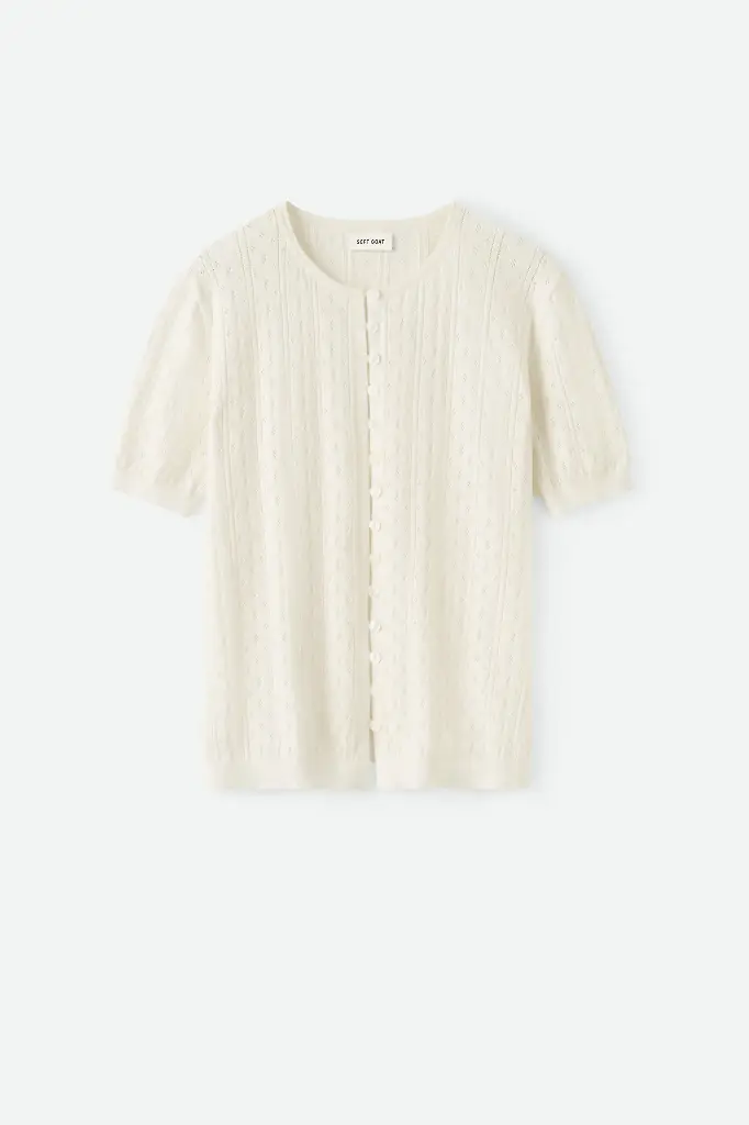 Pointelle Short Sleeve Cardigan