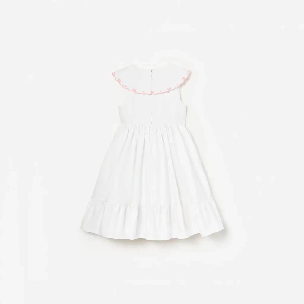White Cotton Bow Embroidered Dress
