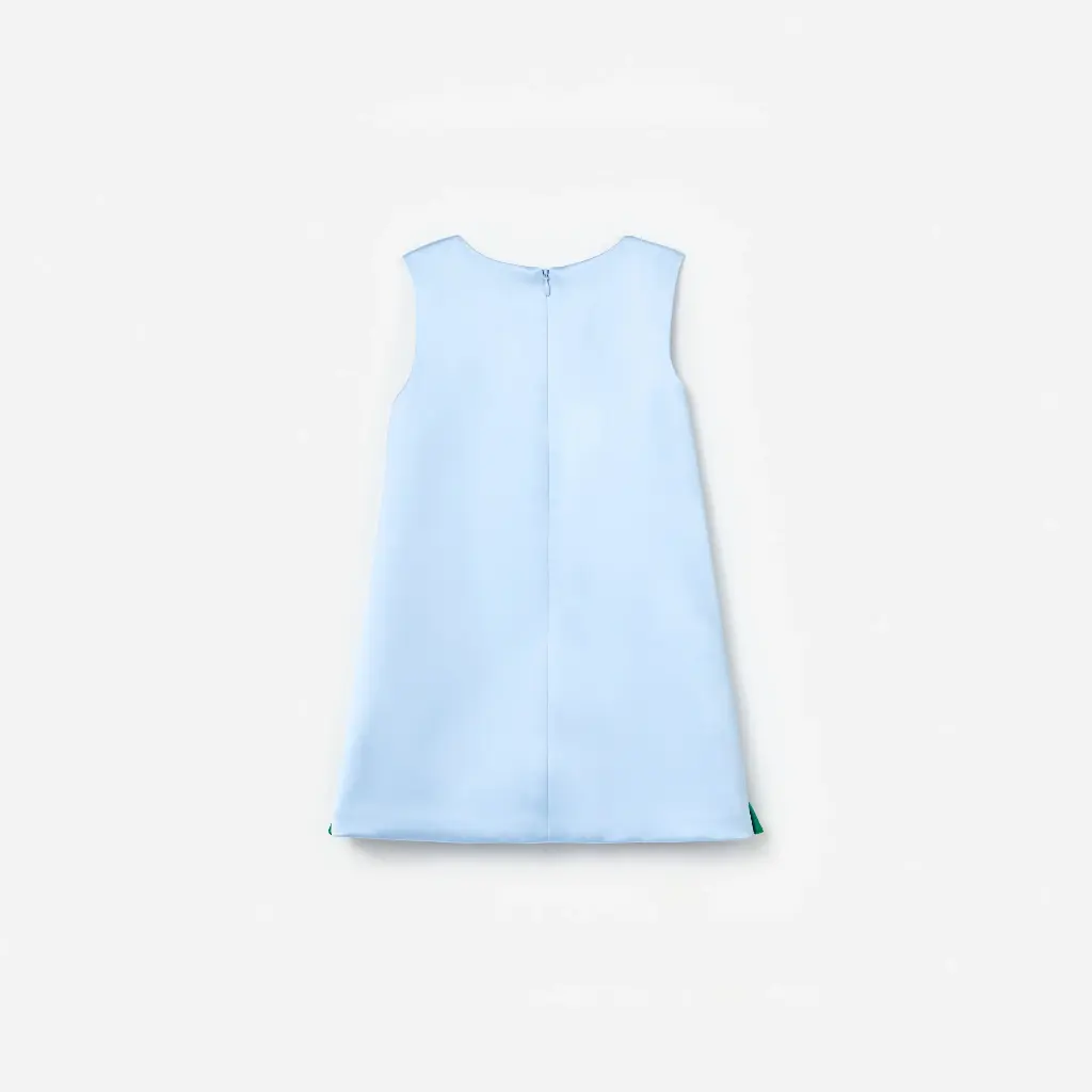 Blue Bonded Satin 3D Flower Dress