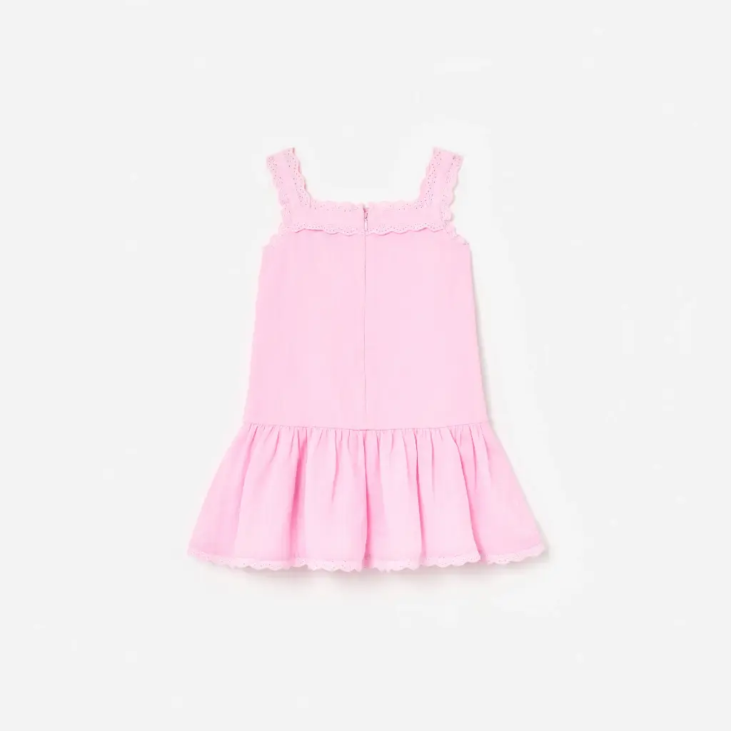 Pink Ramie Flower Embroidered Dress