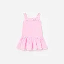 Pink Ramie Flower Embroidered Dress