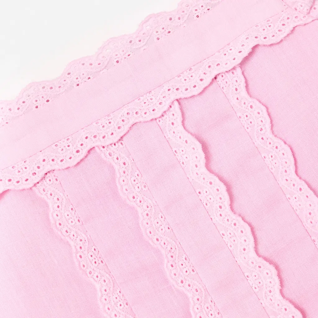 Pink Ramie Flower Embroidered Dress