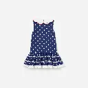 Navy Polka Dot Cotton Sleeveless Dress