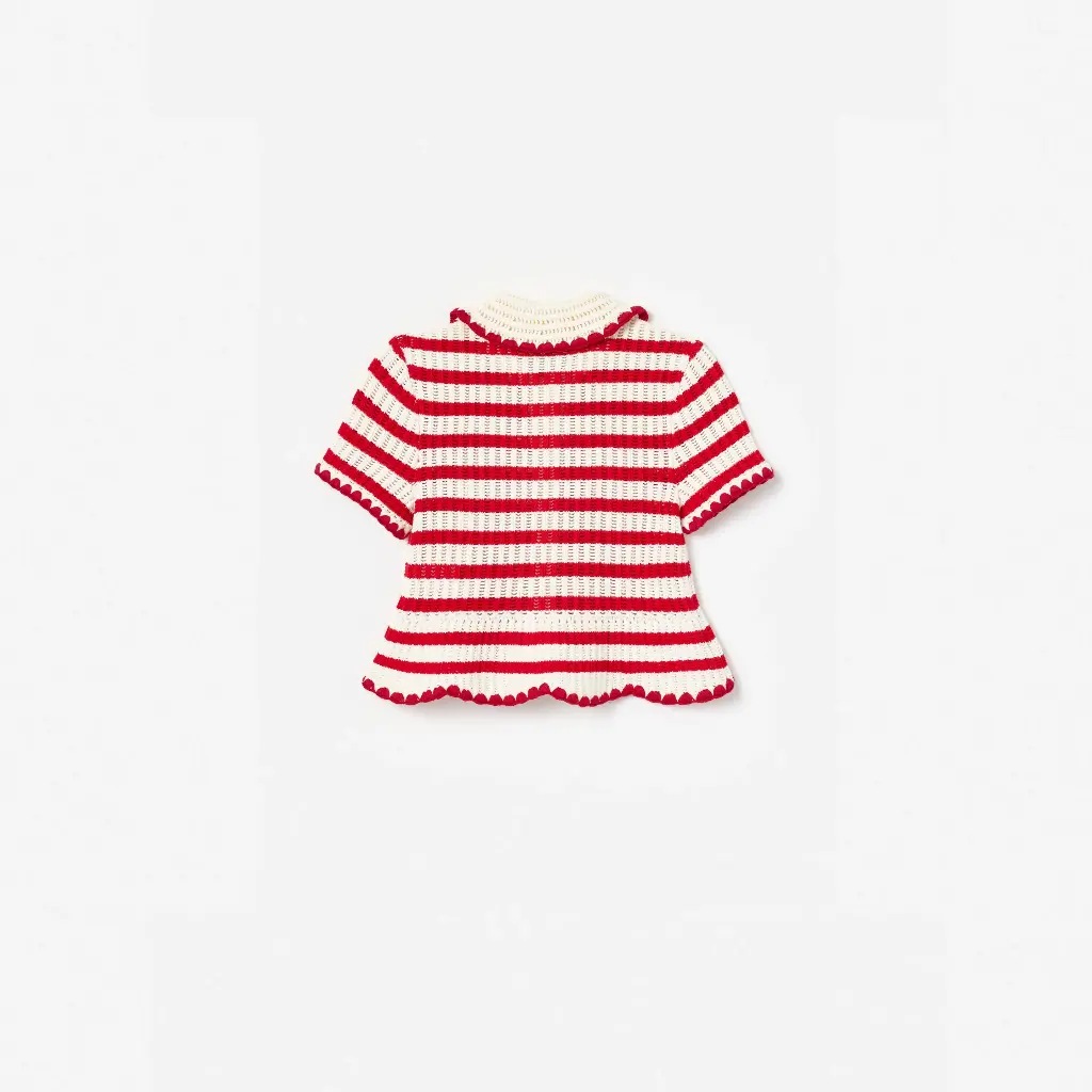 Cream And Red Stripe Knitted Top