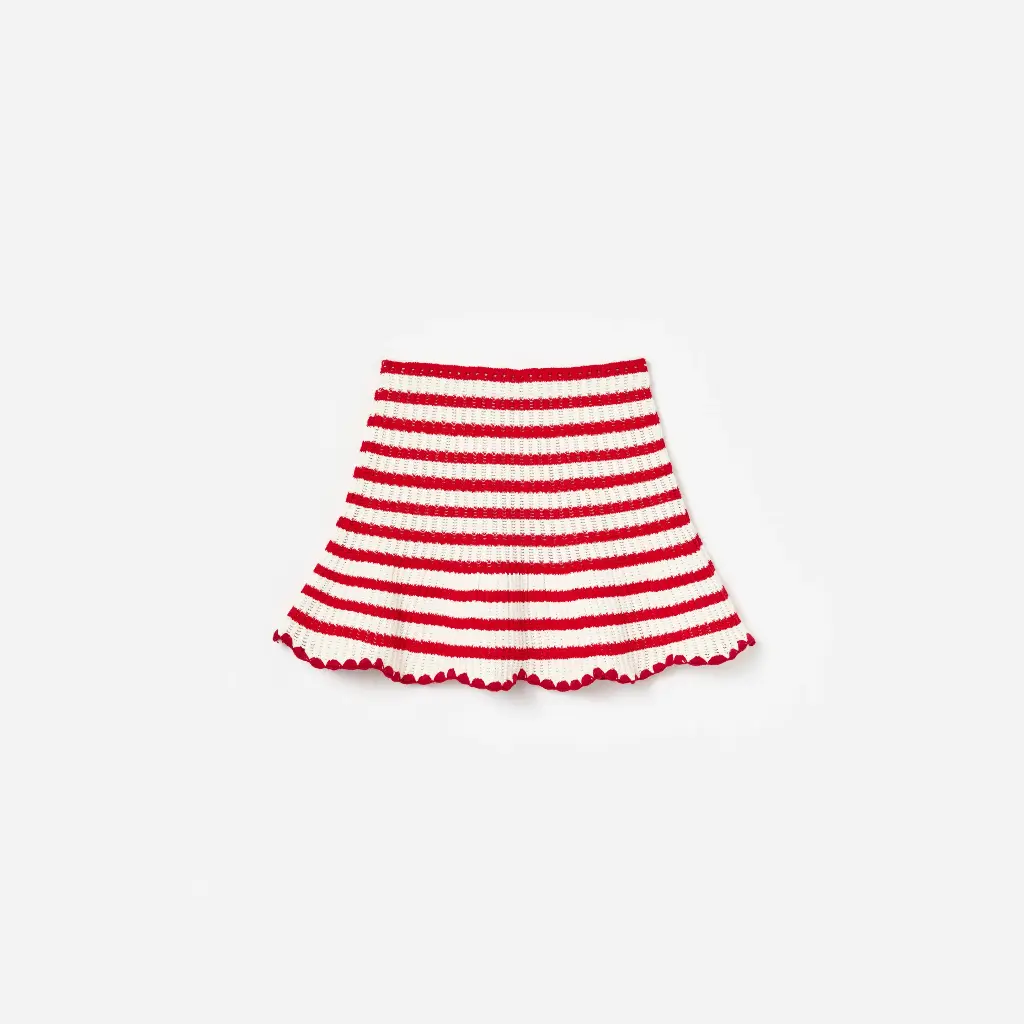 Cream And Red Stripe Knitted Skirt