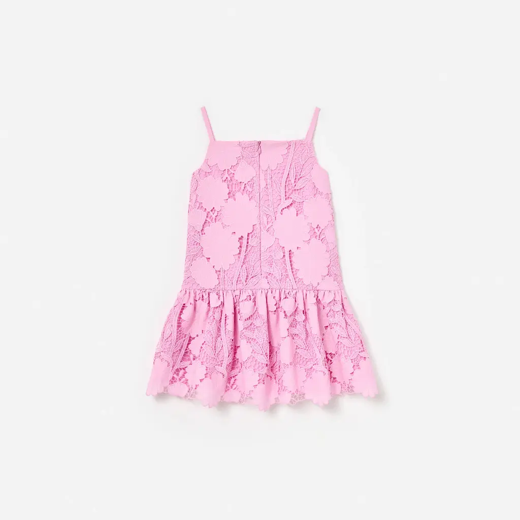 Pink Sleeveless Flower Lace Dress