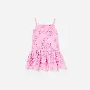 Pink Sleeveless Flower Lace Dress