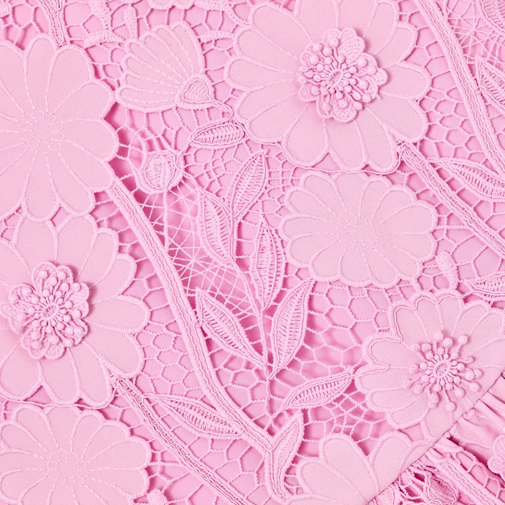 Pink Sleeveless Flower Lace Dress