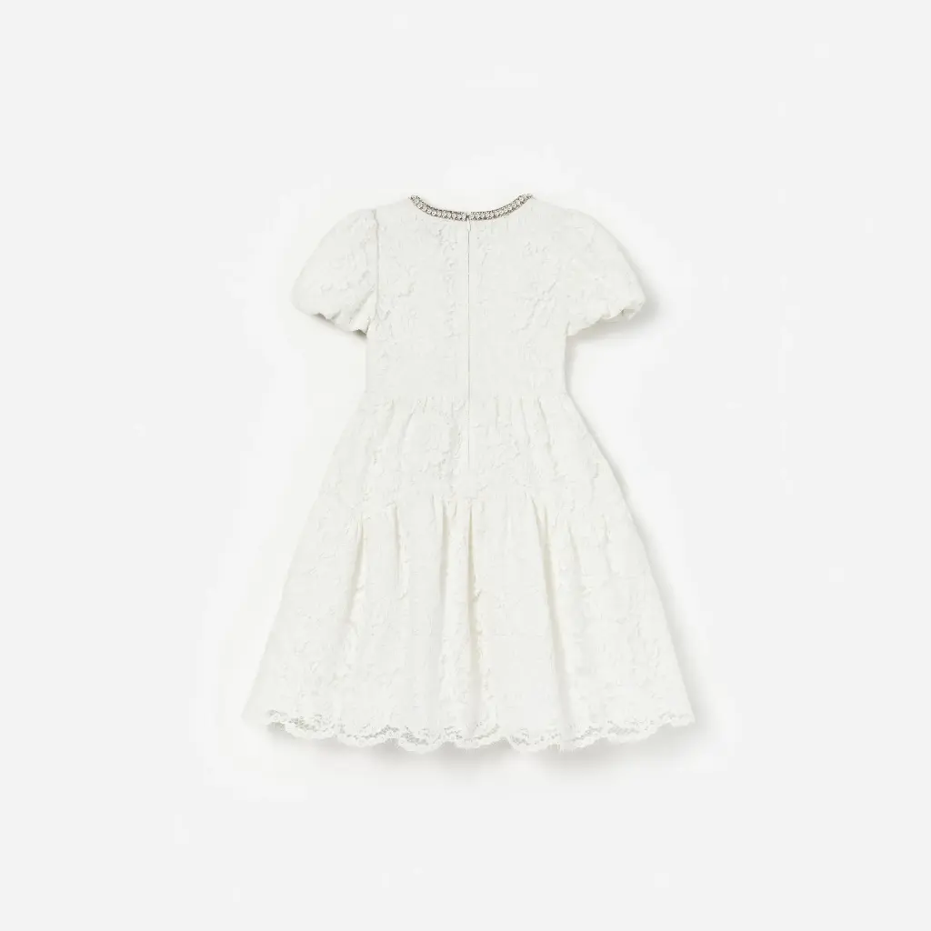 White Lace Pearl Trim Dress