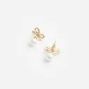 Gold Bow Pearl Earrings